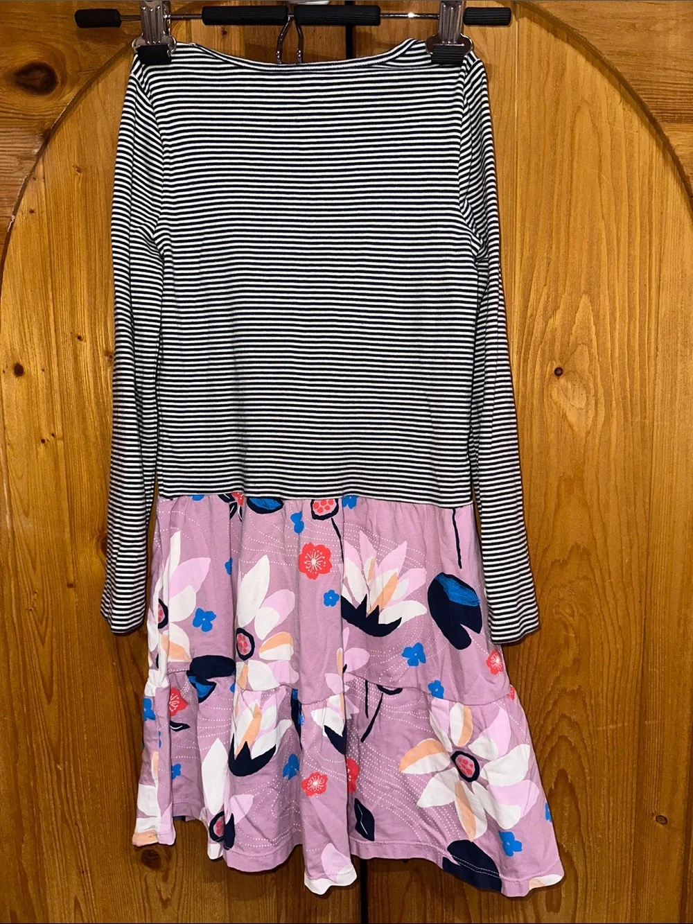 Tea Collection Black and White Striped Knit Top with Pink Accent